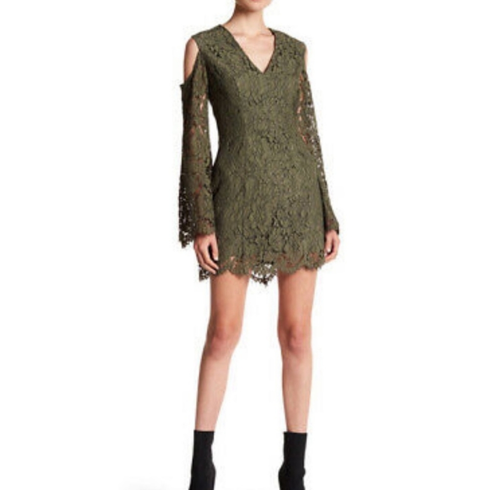 S Keepsake the Label Porcelain Green Lace Cold Shoulder Dress